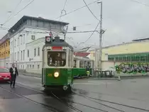 Graz. TW 206+319B des Tramway Museum Graz
fuhr im September 2019 als Sommerbim,
hier zu sehen bei der Remise Steyrergasse. 