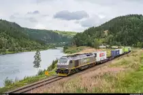 CargoNet Di 12 002 mit Güterzug Bodø - Trondheim am 2. September 2019 zwischen Skonseng und Mo i Rana.
