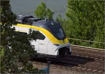 Bahn am Mittelrhein. Karpfen in Sicht, offiziell Mireo 463 003 bei Einfahrt nach Niederheimbach. Das Gesicht wird man sich in Südbaden merken müssen, wo die Karpfen bald zum gewohnten Bild gehören werden. Juni 2019.