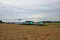 IRP 186 218-4 mit Railtraxx 186 206-9 und zwei neuen VLEXX 8442 am 09.09.19 bei Bad Vilbel Dortelweil 