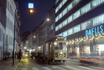 København / Kopenhagen Københavns Sporveje SL 5 (Tw 595 + Bw 15**) København K, Zentrum, Nørregade / Krystalgade im Dezember 1971. - Scan eines Farbnegativs. Film: Kodak Kodacolor X. Kamera: Kodak Retina Automatic II.