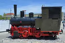 Eine Feldbahn-Dampflokomotive Anfang Juni 2019 im Bayerischen Eisenbahnmuseum Nördlingen ausgestellt.