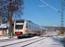 Notl�sung auf der Sachsen-Franken-Magistrale:IC statt ICE: VT 612 statt wegen st�ndiger technischer Probleme ausrangierter Hightech-Baureihe 605. Hier IC 1566 Dresden-N�rnberg am ehemaligen Posten Colmnitz, 23.01.2004
