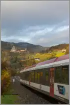 Zügig rollt dieser GTW 2/8 die Leibenfelder Höhe hinab in Richtung Deutschlandsberg.
7.11.2019
