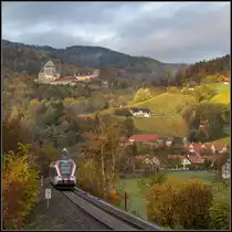 Die Burg Deutschlandsberg thront an diesem Wechselhaften 7.11.2019 über den Weingärten. 