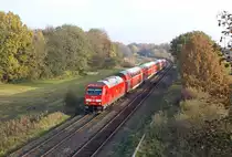 245 004 zieht am 09.11.2019 bei Heilgenstedten-Julianka eeinen RE nach Westerland. 