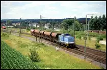 Spitzke Diesellok V 100 SP 003 fährt hier am 28.6.2006 mit einem Schotterwagen Zug aus Lengerich in Richtung Münster ab.