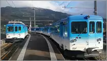 Links BDeh 2/4 12 (Baujahr 1949=70jährig!!) und rechts R129 mit Bt23 (Baujahr 1960)in Arth-Goldau. (13.11.2019)