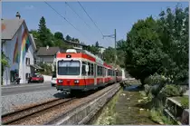 Ein Waldenburger Bahn (WB) Regionalzug mit dem BDe 4/4 11 auf der Fahrt nach Waldenburg bei Niederdorf. 

22. Juni 2017