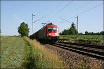 Am ersten Urlaubstag bringt die 9180 6 182 001-8-D-DB einen Coilzug Richtung Italien. Aufgenommen am 24.06.2007 bei Hilperting.