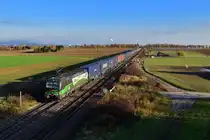 193 245 mit einem Containerzug am 18.11.2019 bei Stephansposching.