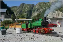 Doch in Gletsch gab es nicht nur kleine Tenderloks zu sehen, sondern auch die grosse Schlepptenderlok G 3/3 die in Rahmen der DFB Feierlichkeiten  
 Wir feiern unsere neue Lok HG 4/4 704  in Gletsch Rundfahrten anbot.

31. August 2019