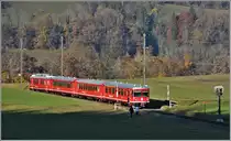 S1 1521 nach Rhäzüns mit Vorortpendel Be 4/4 515/ABt 1715 bei Bonaduz. (25.11.2019)