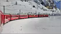 R1625 nach Tirano mit ABe 4/4 III 52  Brusio  und 56  Corviglia in Bernina Lagalb. (30.11.2019)