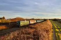 151 124 mit einer Überführung am 08.12.2019 bei Plattling.