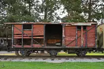 Ein 3-achsiger gedeckter Güterwagen war Ende August 2019 im Eisenbahnmuseum Ljubljana abgestellt.