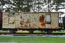 Ein 3-achsiger gedeckter Güterwagen war Ende August 2019 im Eisenbahnmuseum Ljubljana zu entdecken.