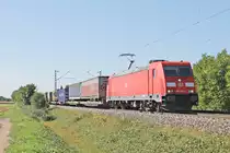 Am 12.09.2018 fuhr 185 214-4 mit ihrem KLV aus Italien, den sie bis Aachen West bespannte, im morgendlichen Markgräflerland bei Hügelheim in Richtung Freiburg (Breisgau).