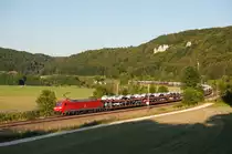 152 162 mit einem Audizug bei Dollnstein Richtung Treuchtlingen, 24.07.2019
