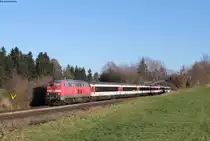 218 424-0 mit dem EC 194 (München Hbf-Zürich HB) bei Mellatz 6.1.20
