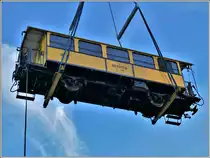 Bernina C114 diente über die Weihnachtstage als temporäre Fonduestube im Garten des RhB Verwaltungsgebäudes in Chur. Am 09.01.2020 kehrt er auf die Geleise der RhB in Landquart zurück. (09.01.2020)