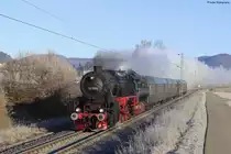 EFZ-Dreikönigsdampf 2020 (06.01.20):
52 7596 (EFZ) mit dem DPE 88720 (Rottweil - Sigmaringen) durch Rietheim-Weilheim mit dem Motto  Mit 52 7596 ins wildromantische Donautal von Rottweil nach Sigmaringen 