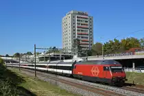 Re 460 100-1 fährt Richtung Bahnhof Muttenz. Die Aufnahme stammt vom 16.10.2019.