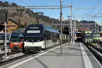 Bahnhofsimpressionen Zweisimmen vom 8. Januar 2020.
Bern-Lötschberg-Simplon-Bahn/BLS.
Montreux-Berner Oberland-Bahn/MOB.
Verschiedene Gesichter auf schmaler und normaler Spur.
Foto: Walter Ruetsch
