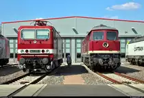 Besuch aus Halle (Saale):
143 005-7 (243 005-6) und 754 101-4 (130 101-9) des DB Museum Nürnberg, betreut durch die Traditionsgemeinschaft Bw Halle P e.V., stehen während des Tags der offenen Tür im DB Werk Dessau (DB Fahrzeuginstandhaltung GmbH) anlässlich 90 Jahre Instandhaltung elektrischer Lokomotiven.
[31.8.2019 | 14:51 Uhr]