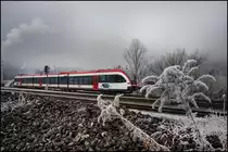 Der Winter hält sich in diesem Jahr noch sehr zurück . 
Im Bahnhof Deutschlandsberg lässt Industrieschnee ein wenig kalte Jahreszeit Wirklichkeit werden. 
14.01.2020