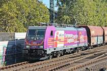 Portrait von AKIEM/HSL 186 383  European Logistics Together , als diese am Nachmittag des 27.09.2018 mit einem leeren Falns-Zug nach Rotterdam durch den Bahnhof von Köln Süd fuhr.