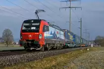 Güterzug von SBB CARGO INTERNATIONAL mit Vectron 193 462 bei Bollodingen auf der Fahrt in den Süden am 19. Januar 2020.
Foto: Walter Ruetsch