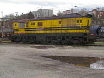 Diesellok 770 541 im Bahnhof Usti nad Labem Strekov am 10. Februar 2016. Dieser Lokomotivtyp wurde zwischen 1966 und 1994 in über 7400 Exemplaren für die Eisenbahnen der UdSSR in Prag bei CKD gebaut. Die abgebildete Lokomotive entstand 1989. Mit dem Ende der Sowjetunion kam bald auch das Ende für CKD - bis dahin der größten Lokomotiv-Fabrik Europas außerhalb der UdSSR.