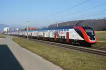 Doppeltraktion RABDe 502 TWINDEXX als Testzug auf der Fahrt nach Bern bei Bettenhausen am 22. Januar 2020.
Foto: Walter Ruetsch