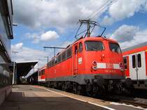 110 416-5 stand am 11.07.07 mit RB 37159 von Aalen nach Donauw�rth auf Gleis 1 des Aalener Bahnhofs.