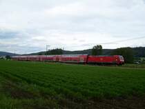 Am 11.Juni 2007 fuhr eine Br.146 mit einem Dosto-Zug von Aalen nach Stuttgart Hbf. Hier in H�he Aalen-Essingen beim B� 67.7