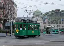 Basler Verkehrsbetriebe/BVB.
100 JAHRE Be 2/2 156.
Am Montag, 27.01.2020, feierte der  Motorwagen „Zum Sod“ seinen 100. Geburtstag. Aus diesem Anlass verkehrte er an seinem Ehrentag zwischen 12 und 18 Uhr als Oldtimerlinie 26 zwischen MParc und Badischer Bahnhof.
Foto: Walter Ruetsch
