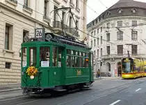 Basler Verkehrsbetriebe/BVB.
100 JAHRE Be 2/2 156.
Am Montag, 27.01.2020, feierte der  Motorwagen „Zum Sod“ seinen 100. Geburtstag. Aus diesem Anlass verkehrte er an seinem Ehrentag zwischen 12 und 18 Uhr als Oldtimerlinie 26 zwischen MParc und Badischer Bahnhof.
Foto: Walter Ruetsch
