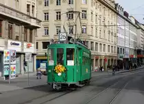 Basler Verkehrsbetriebe/BVB.
100 JAHRE Be 2/2 156.
Am Montag, 27.01.2020, feierte der  Motorwagen „Zum Sod“ seinen 100. Geburtstag. Aus diesem Anlass verkehrte er an seinem Ehrentag zwischen 12 und 18 Uhr als Oldtimerlinie 26 zwischen MParc und Badischer Bahnhof.
Foto: Walter Ruetsch
