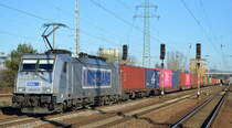 METRANS Rail s.r.o., Praha [CZ]  386 021-0  [NVR-Nummer: 91 54 7386 021-0 CZ-MT] mit Containerzug am 21.01.20 Bf. Flughafen Berlin Schönefeld.