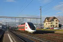 TGV Lyria 4730 durchfährt den Bahnhof Rupperswil. Die Aufnahme stammt vom 17.01.2020.