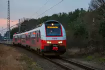 ÖBB Cityjet (Disiro ML) als RE9 am frühen Abend einfahrend in den Bahnhof Ostseebad Binz. - 08.02.2020
