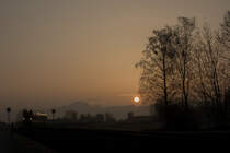 28.01.2020 bei St. Martin im Sulmtal Bergla . 
Die Sonne steht noch tief , sonst ist aber nicht viel zu erahnen vom Wintermonat . 
