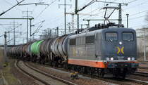 Hectorrail mit  162.010  Name: Biberkopf (NVR-Nummer: 91 80 6151 063-5 D-HCTOR) mit Kesselwagenzug (leer) Richtung Stendel am 13.02.20 Bf. Flughafen Berlin Schönefeld.