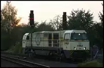 Die Bierlok WLE 21 rangierte am 11.10.2007 um 18.21 Uhr im Bahnhof Neubeckum.