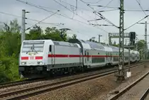 14. Juli 2019, Bahnhof Dresden-Reick:  Ein IC mit Lok 146 572 und Wagengarnitur 2873 fährt, vom Hauptbahnhof kommend, in die Abstellanlage.