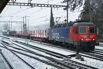 Am 27. Februar 2020 trotzte die Re 620 026-5  ZOLLIKOFEN  den starken Stürmen sowie dem Schneefall in Gerlafingen.
Foto: Walter Ruetsch