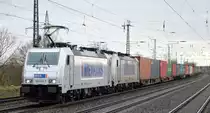 METRANS Rail s.r.o., Praha [CZ] mit  386 027-7  [NVR-Number: 91 54 7386 027-7 CZ-MT] und   386 008-7  [NVR-Nummer: 91 54 7386 008-7 CZ-MT] + Containerzug am Haken am 25.02.20 Durchfahrt Bf. Saarmund.