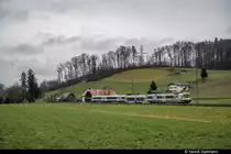 RBDe 565 734 unterwegs als S4 nach Langnau im Emmental. Hier zwischen Burgistein und Thurnen. Aufgenommen am 05.03.2020