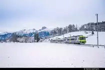 RBDe 565 739 unterwegs als S4 nach Langnau i.E. Hier im (leicht) verschneiten Gürbetal kurz vor Thurnen. Aufgenommen am 27.02.2020